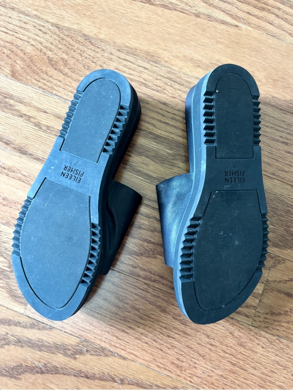 Eileen Fisher Black Touch Platform Leather Slide Sandals Womens Size 7 - Picture 6 of 7